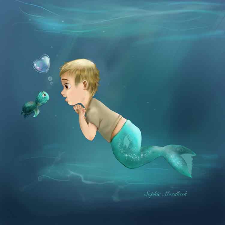 Illustration d'un enfant sirène par Sophie Moedbeck